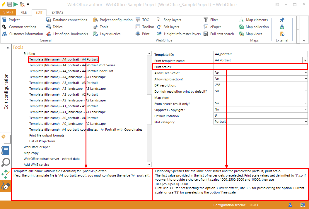 Context documentation; left: configuration element, right: configuration attribute