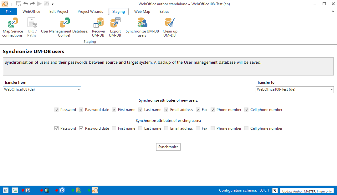 User synchronization dialog