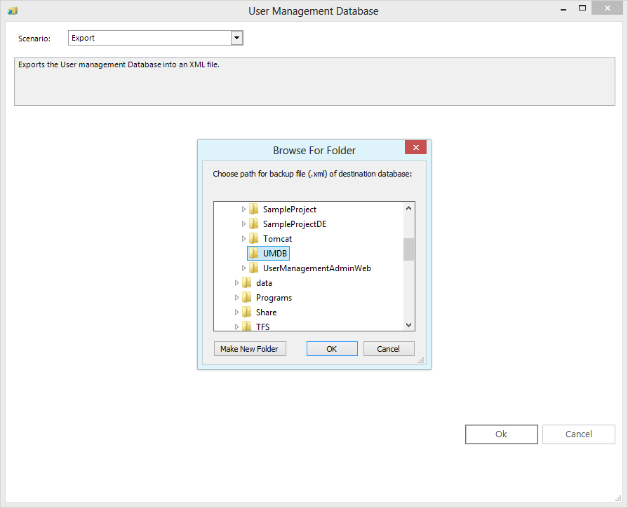 Choose the location to save the backup UMDB file