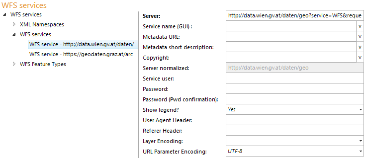 WFS service URL configuration 