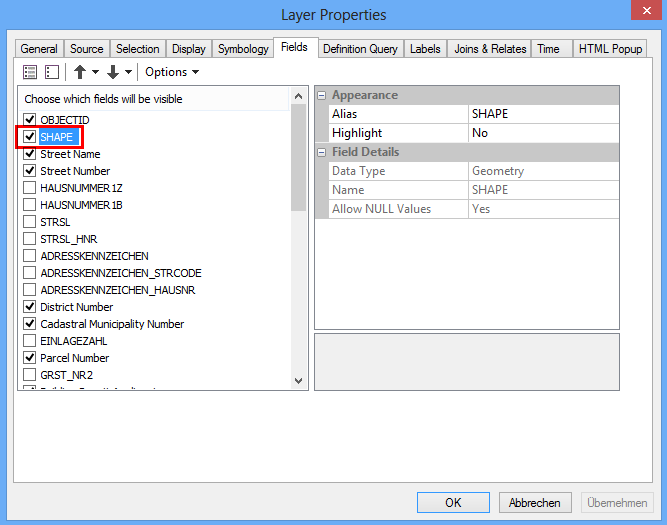 activate SHAPE field on the layer