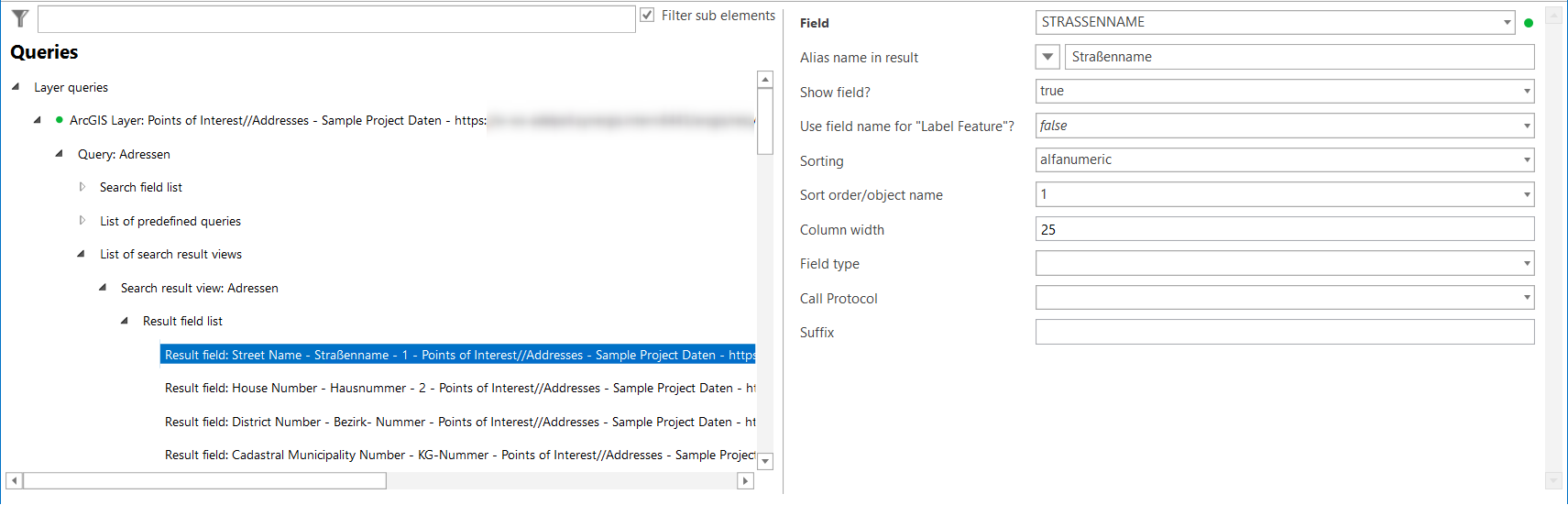 Result field configuration