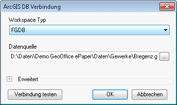 ArcGIS Workspace Typ wählen ArcGIS Workspace Typ wählen