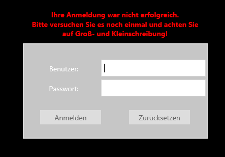 Loginseite - Keine erfolgreiche Authentifizierung Loginseite - Keine erfolgreiche Authentifizierung
