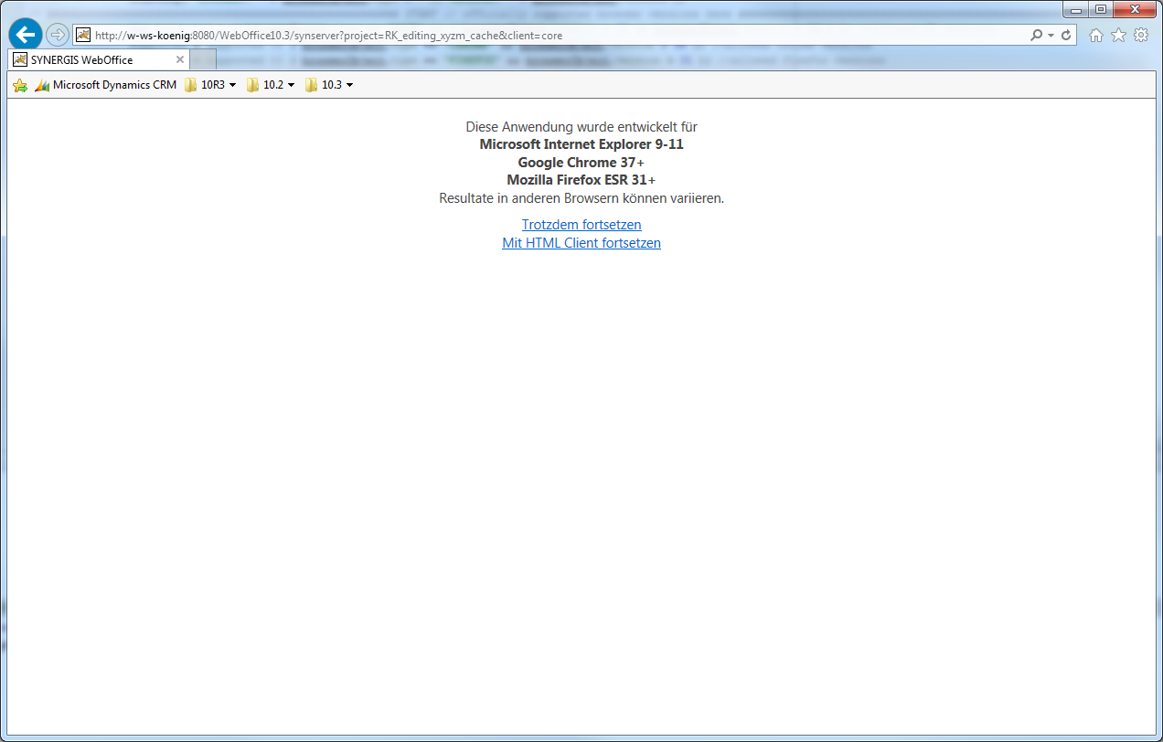 Warnmeldung bei einem nicht unterstützten Browser in WebOffice core Warnmeldung bei einem nicht unterstützten Browser in WebOffice core