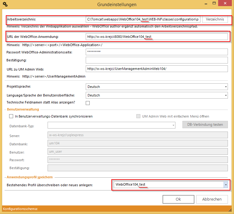 Anpassung der Grundeinstellungen im WebOffice author