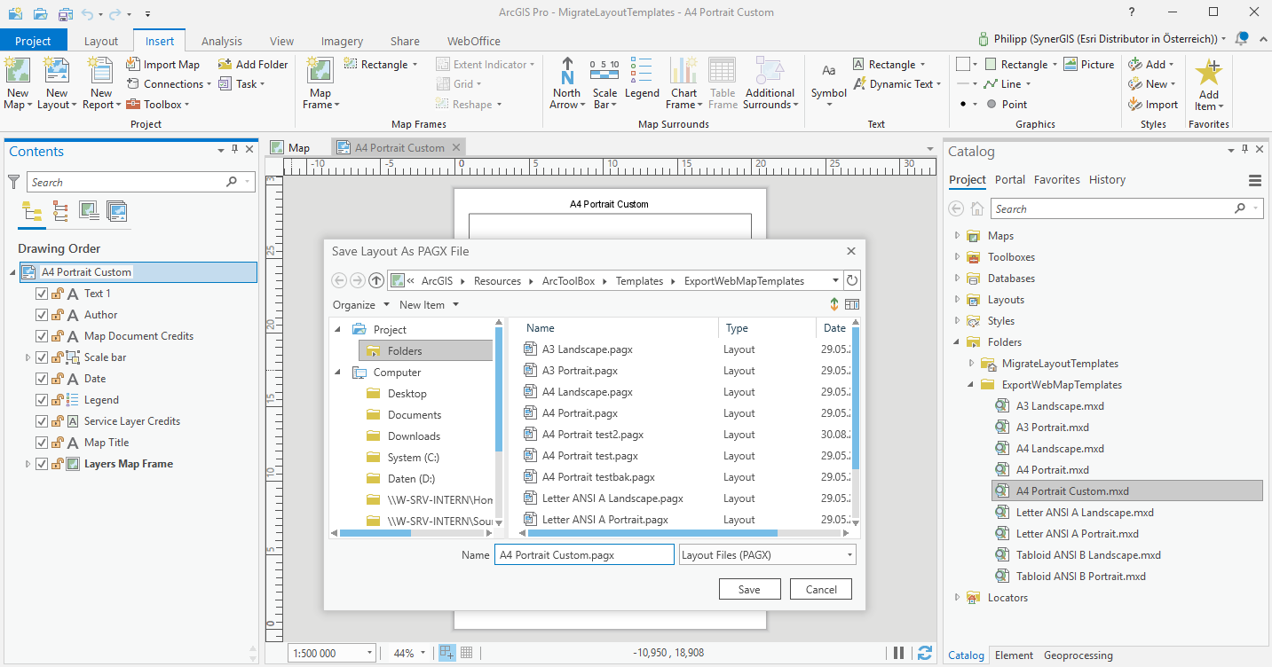 Abspeichern im Layoutfolder des ArcGIS Server