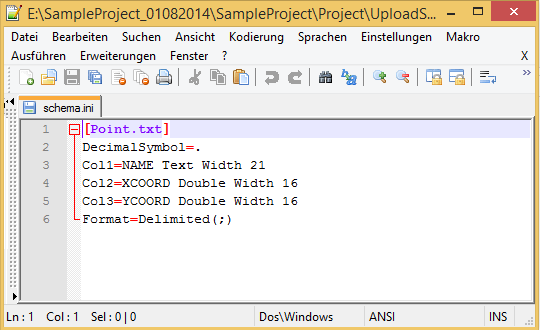 Struktur der schema.ini Datei