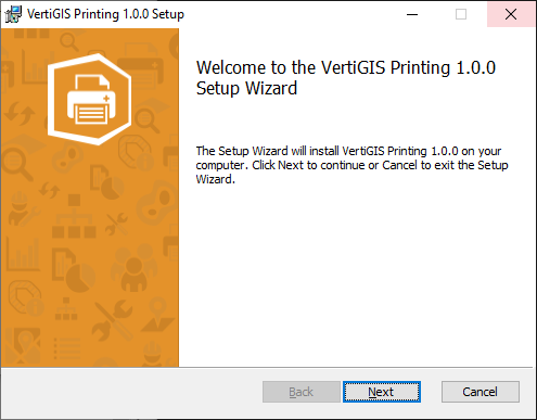 Start des Setup Wizard für VertiGIS Printing Start des Setup Wizard für VertiGIS Printing