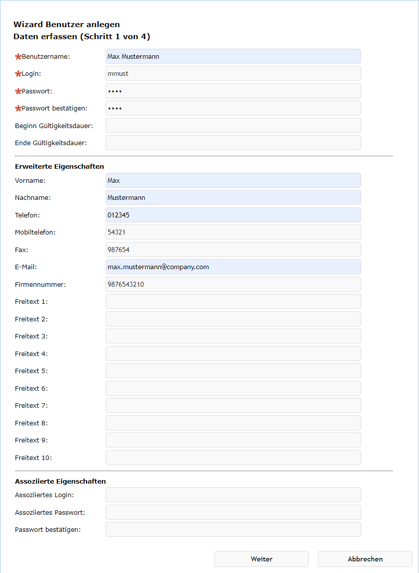 Benutzer anlegen - Schritt 1 Benutzer anlegen - Schritt 1