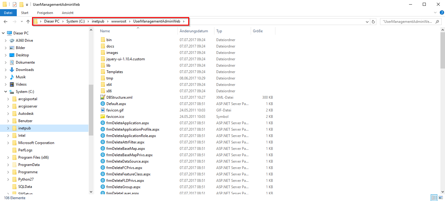 Verzeichnisstruktur der WebOffice usermanagement Webapplikation