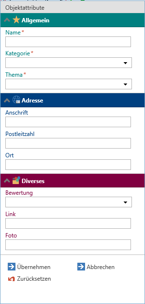Gruppe von Editierfeldern - aufgeklappt Gruppe von Editierfeldern - aufgeklappt