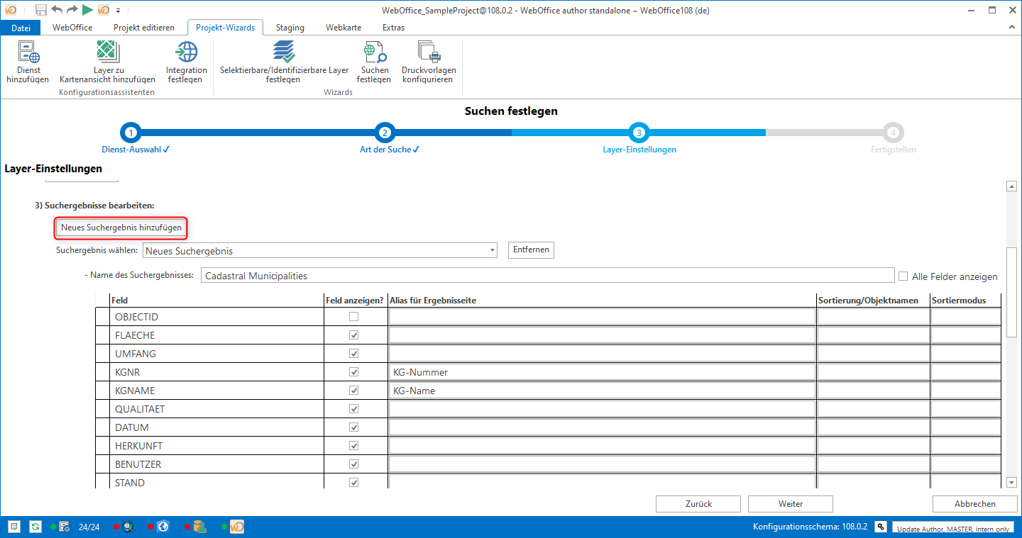Assistent ArcGIS-Suche erstellen - Ergebnisfelder auswählen
