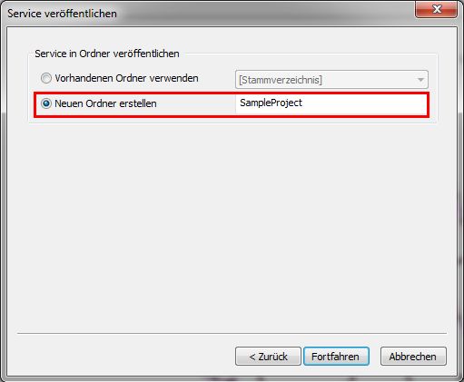 Neuen Ordner "SampleProject" erstellen Neuen Ordner "SampleProject" erstellen