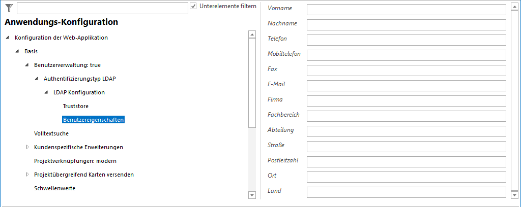 Benutzereigenschaften Konfiguration