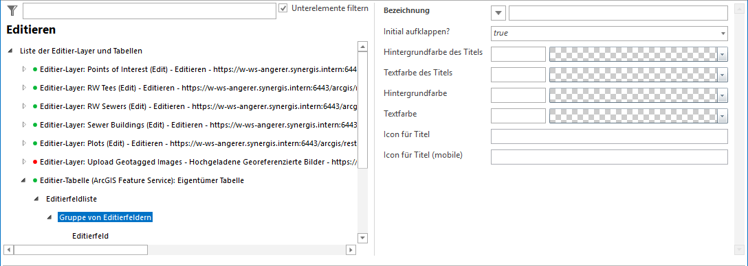 Gruppe von Editierfeldern - Konfiguration Gruppe von Editierfeldern - Konfiguration