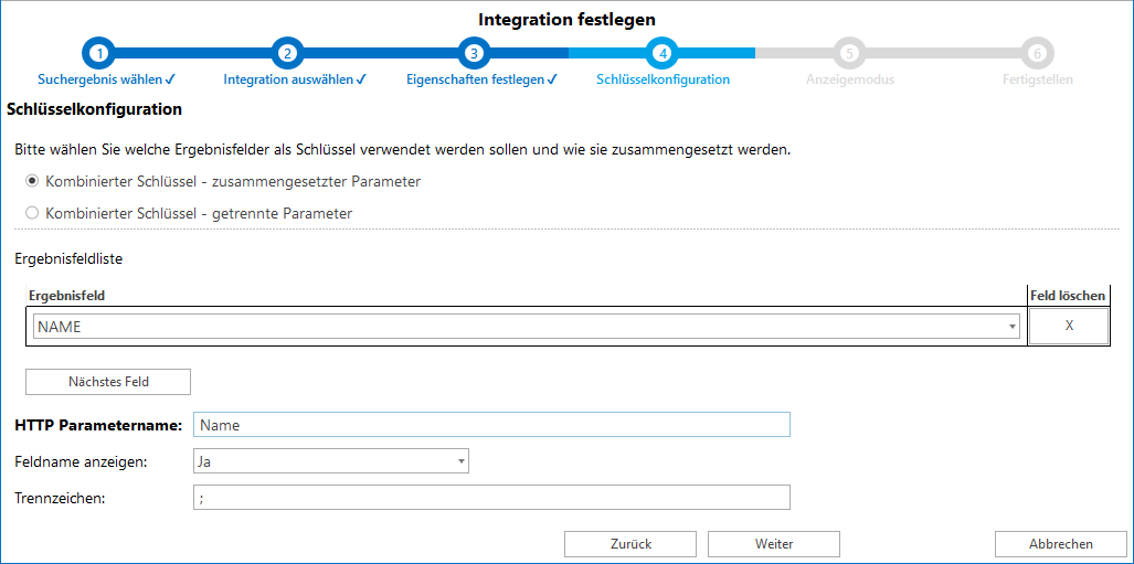 Schlüsselkonfiguration für zusammengesetzte Parameter