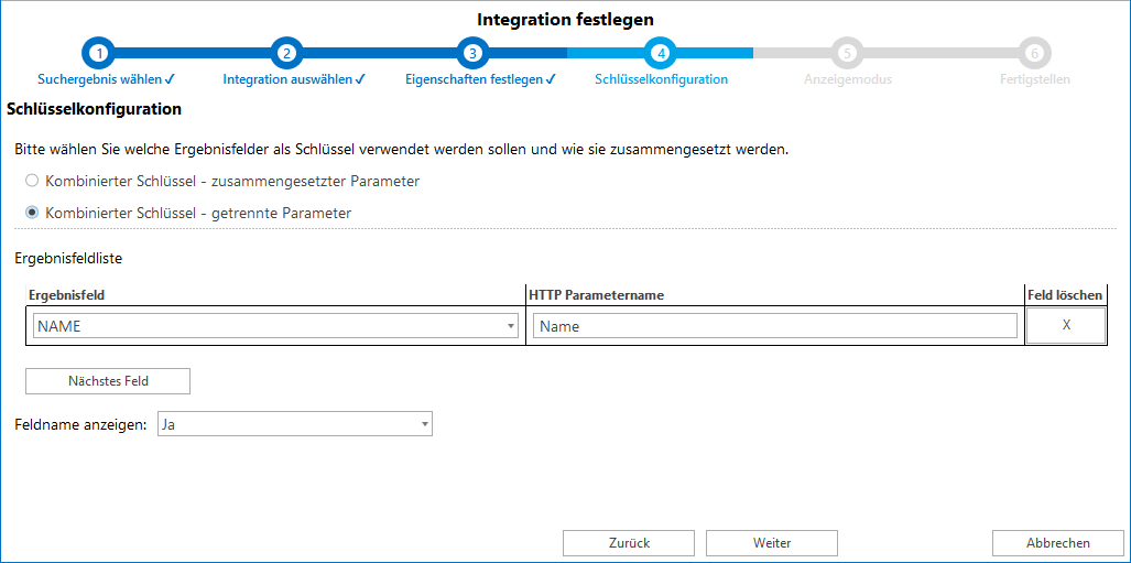 Schlüsselkonfiguration für getrennte Parameter