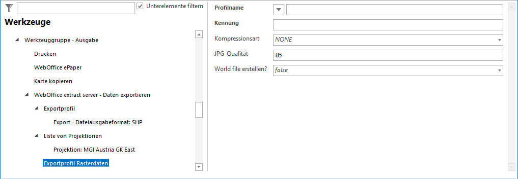 Konfiguration des Exportprofils für Rasterdaten Konfiguration des Exportprofils für Rasterdaten