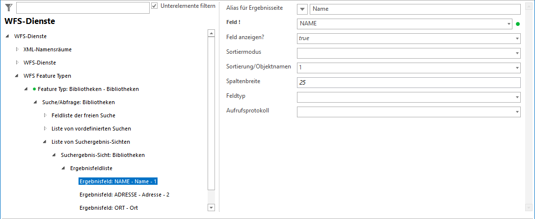 Feldnamen der Ergebnisfelder
