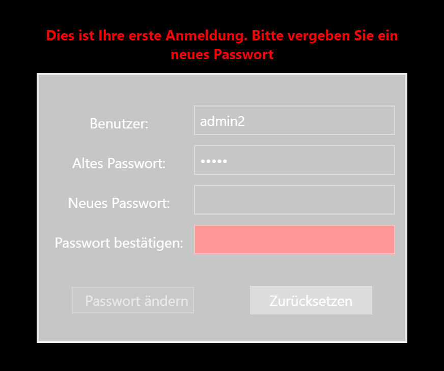 Login - Passwortänderung bei ersten Anmeldung