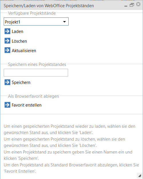 Hinzufügen von Favoriten mit aktivem WebOffice usermanagement