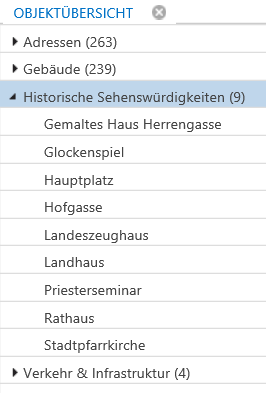 Ausgeklappte Layerinformationen in der Objektübersicht