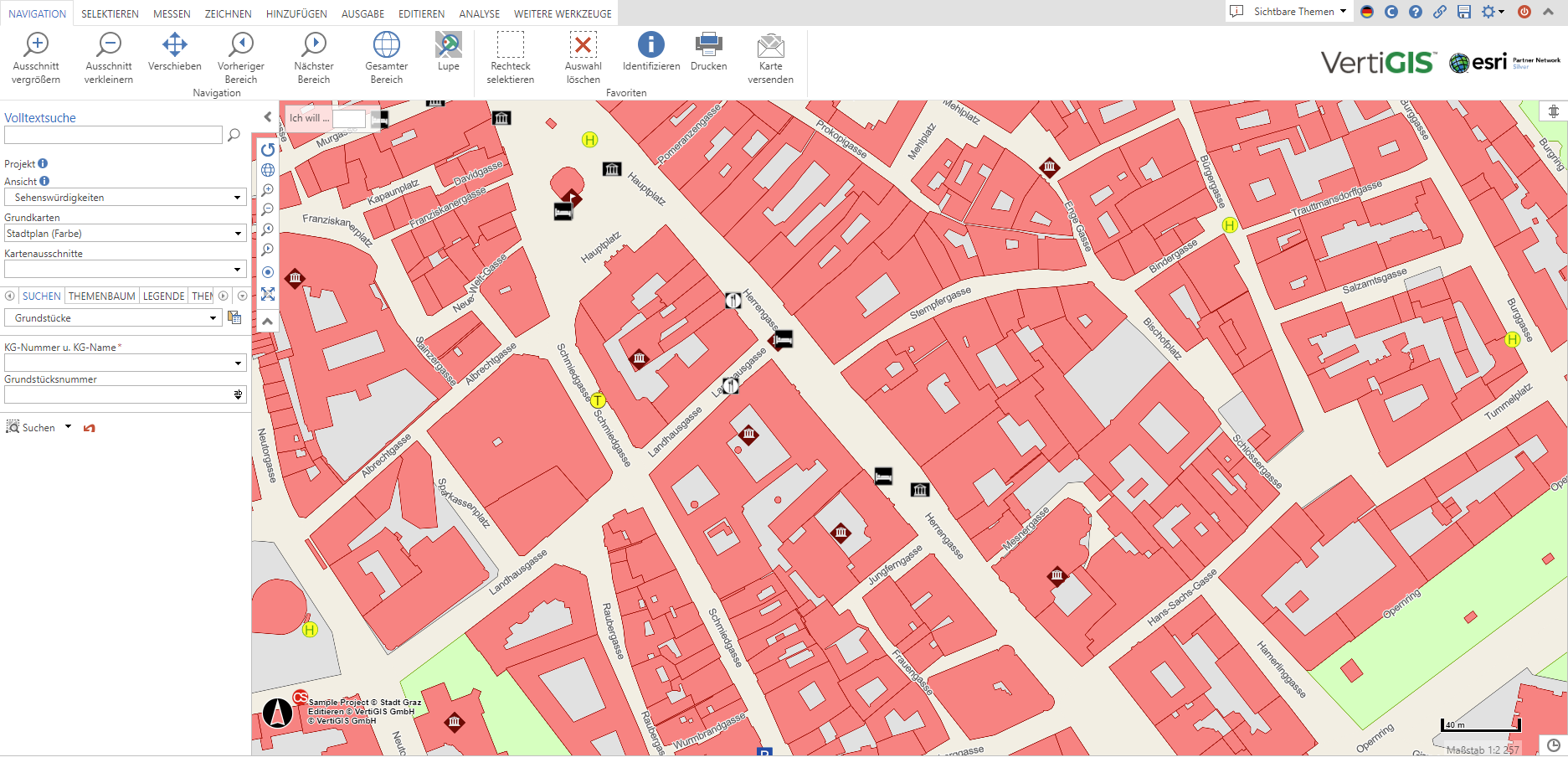Hauptkartenbereich im WebOffice core Client