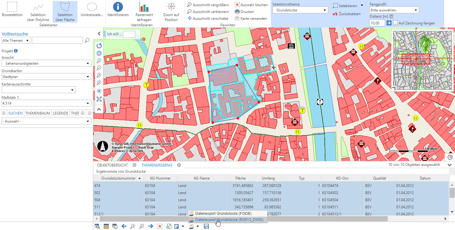 Datenexport aus dem Suchergebnis (WebOffice core Client)