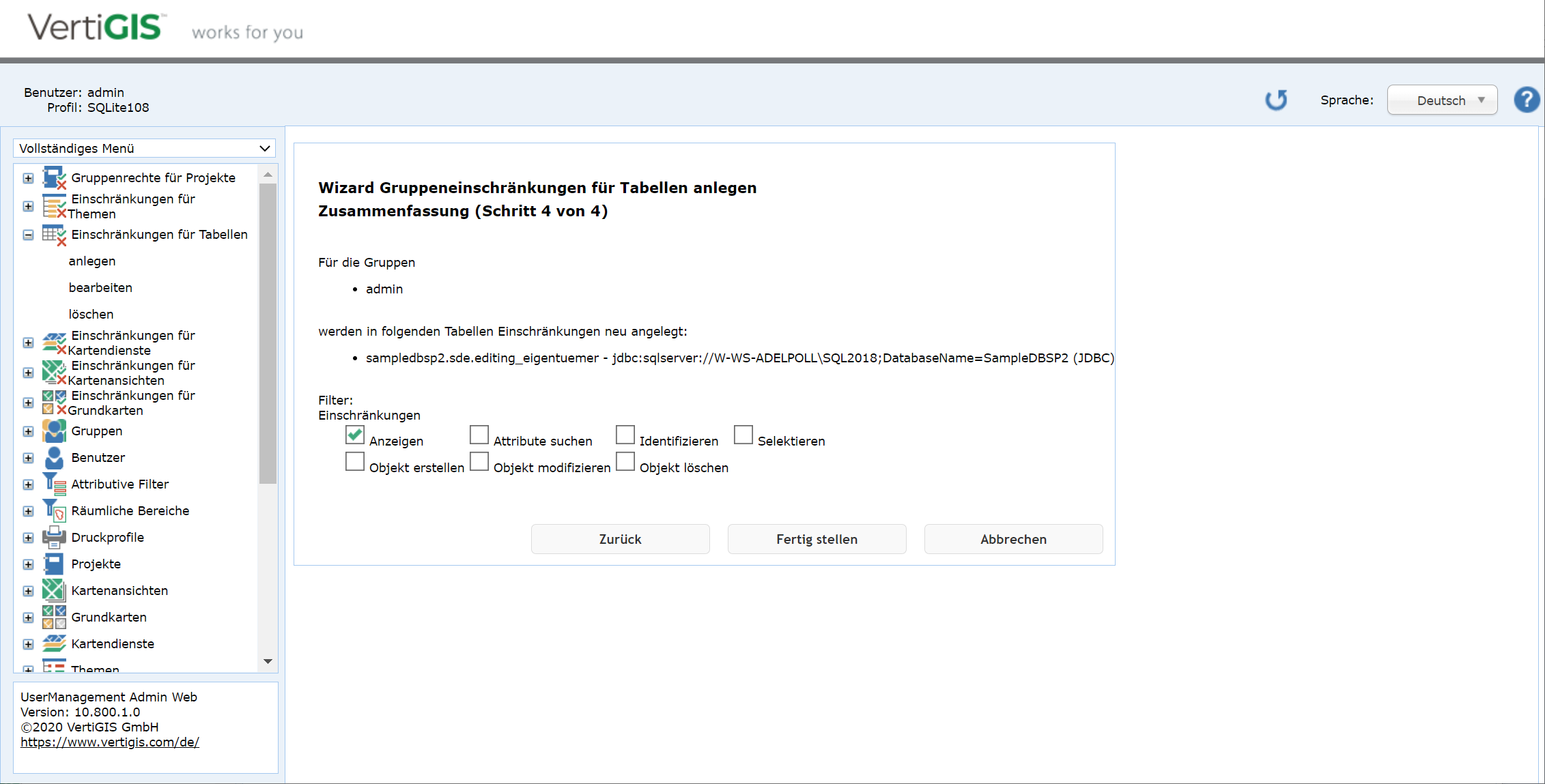 Einschränkungen für Tabellen erstellen - 4. Schritt
