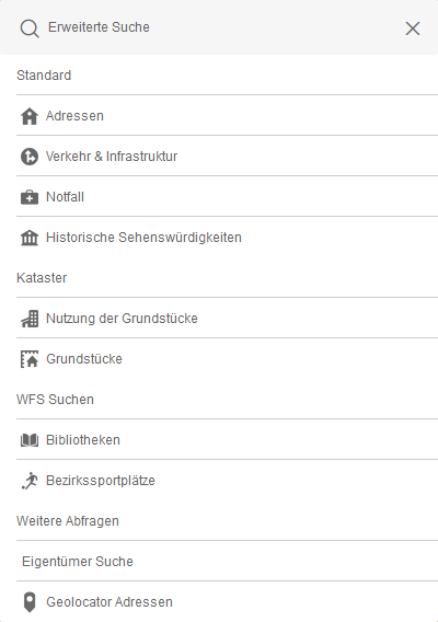 Kategorien bei vordefinierten Suchen im WebOffice flex Client