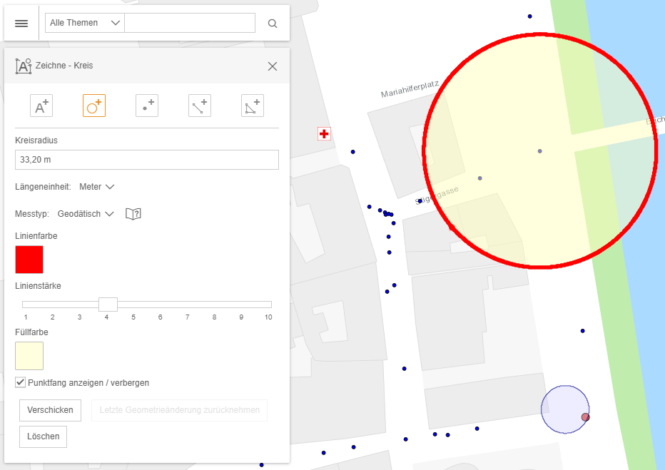 Setzen eines Kreises über Punktfang mit angepasster Darstellung im WebOffice flex Client