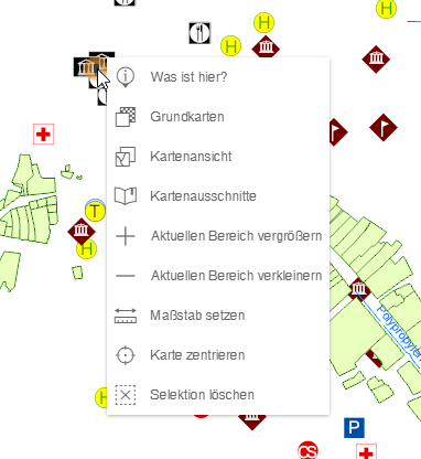 Navigationsoptionen im WebOffice flex Client Kontextmenü