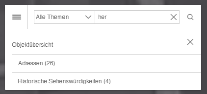 Objekte aus mehreren Themen mittels Volltextsuche im WebOffice flex Client gefunden