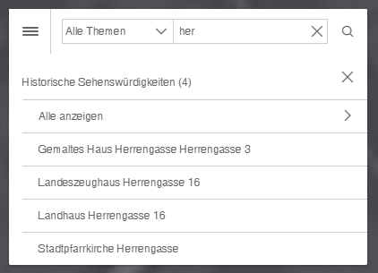 Mehrere Objekte aus einem Thema mittels Volltextsuche im WebOffice flex Client gefunden