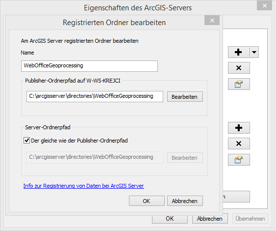 Registrieren des Ordners WebOfficeGeoprocessing am ArcGIS Server
