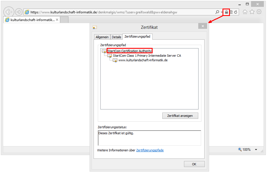 Zertifizierungspfad anzeigen im Internet Explorer