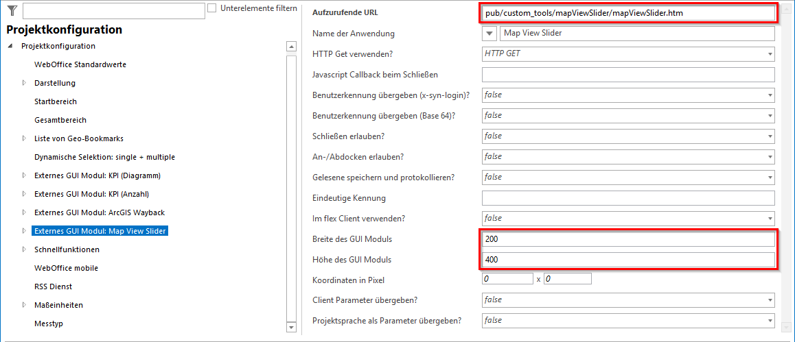 Konfiguration eines Externen GUI Moduls