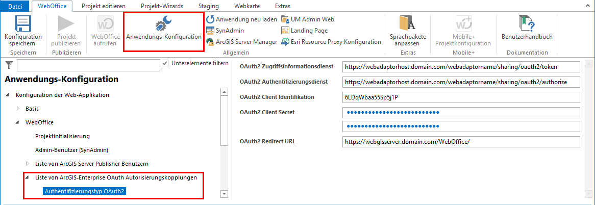 Konfiguration in Anwendungskonfiguration - Authentifizierungstyp OAuth2