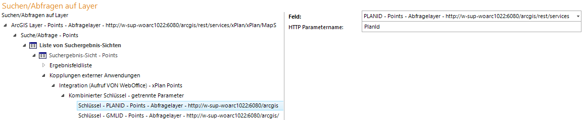Kombinierter Schlüssel mit getrennten Parametern - PLANID, GMLID