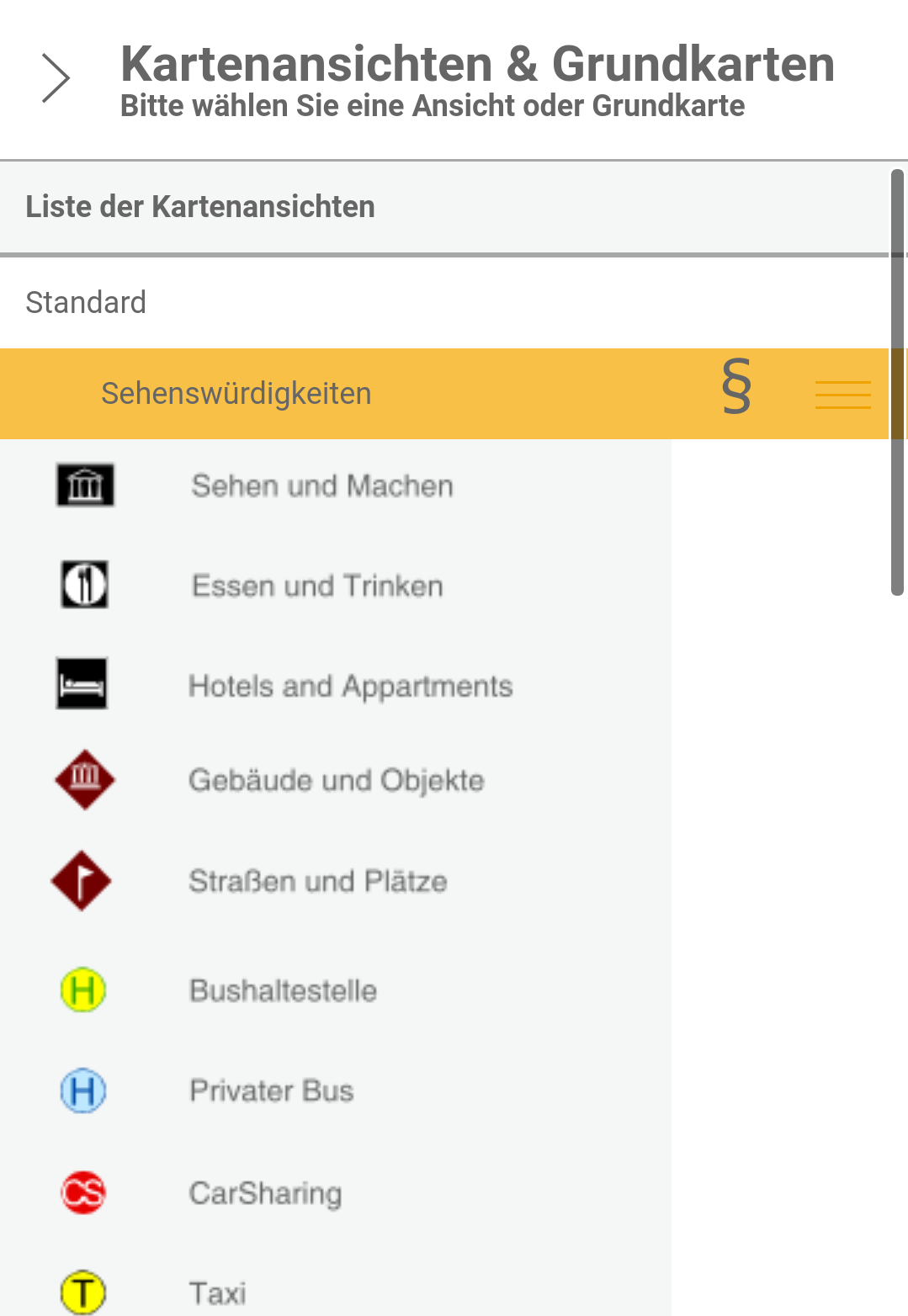 Legende in der Kartenansicht - kleines Display