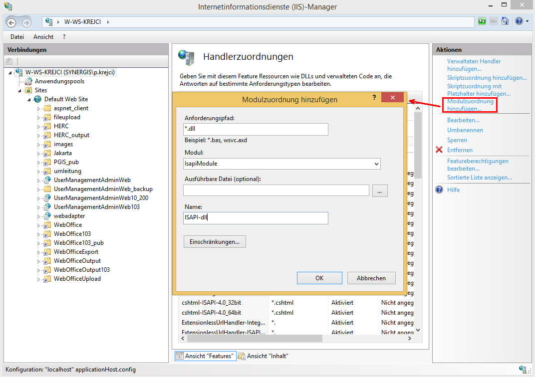 Isapi Modul hinzufügen - Modulzuordnung hinzufügen