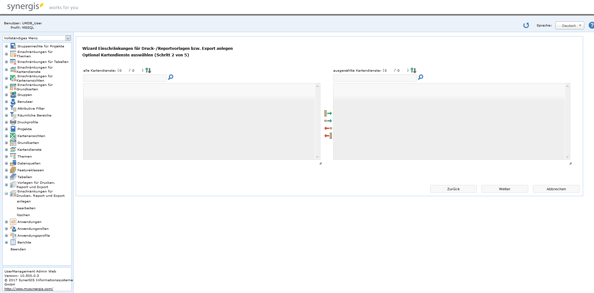 Einschränkungen für Druck-/Reportvorlagen bzw. Export anlegen - Schritt 2