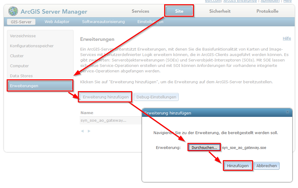 Hinzufügen der Datei syn_soe_ao_gateway.soe als Erweiterung
