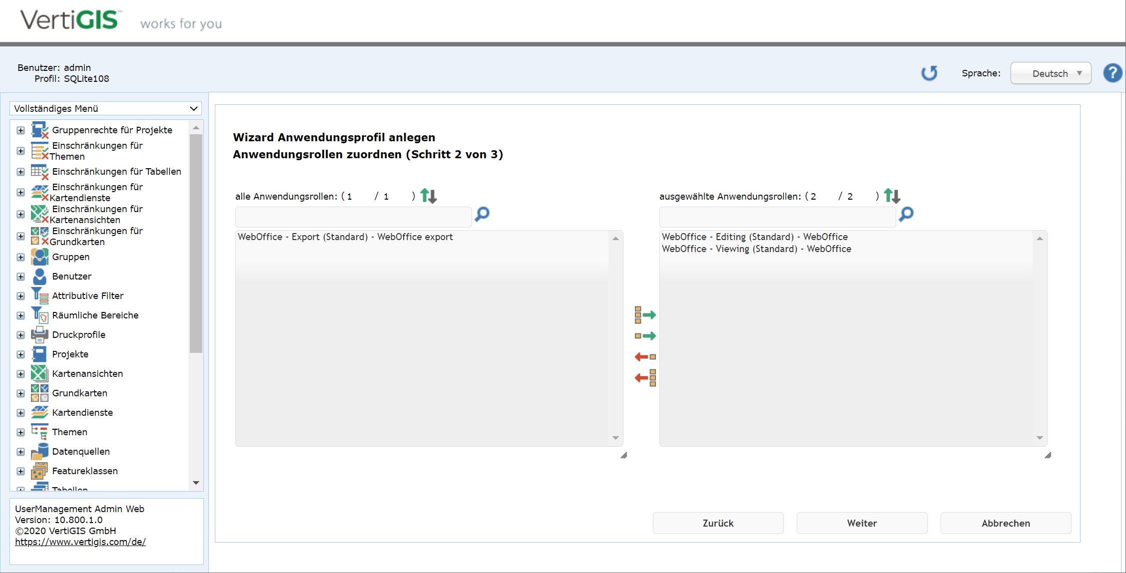 Anwendungsprofil anlegen - Schritt 2