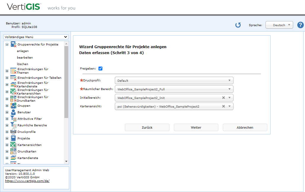 Gruppenrechte für Projekte anlegen - Schritt 3 Daten erfassen