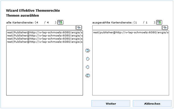 UserManagement Admin Web - Kartendienstauswahl für effektive Themenrechte
