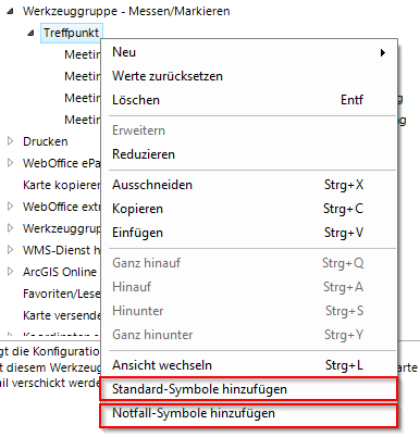 Vordefinierte Symbol-Sets im Kontextmenü des Werkzeuges Treffpunkt