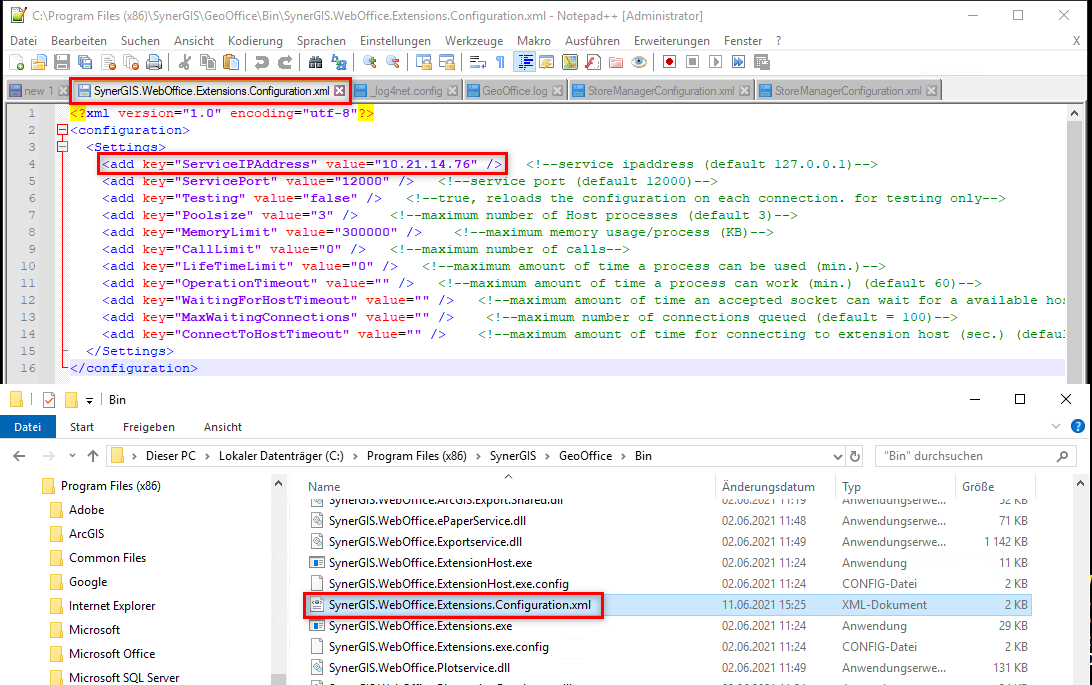 Anpassen der Datei SynerGIS.WebOffice.Extensions.Configuration.xml