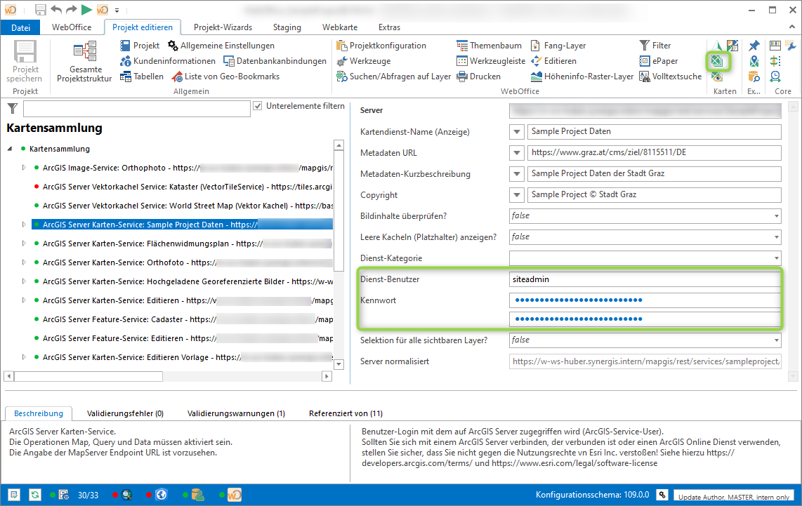 Konfiguration des Dienst-Benutzers auf den Kartendienst im WebOffice author